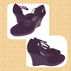 Wedge Black Faux Suede Shoes